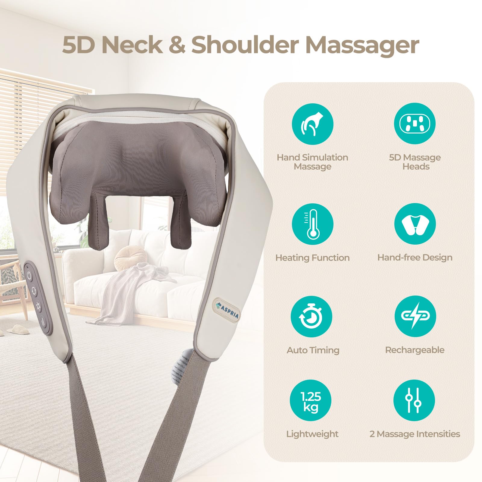 5D Shiatsu Nacken- und Schultermassagegerät, Tiefengewebemassage mit Wärmefunktion, Wiederaufladbar, Tragbares Nackenmassagegerät, Geschenk für Frauen Männer Freunde Familie