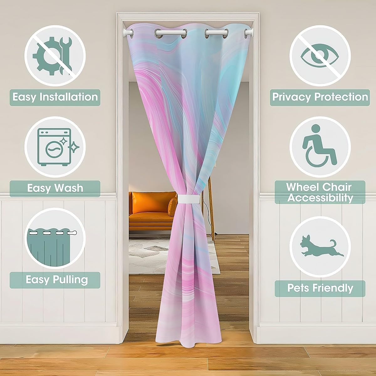 jejeloiu Girls Pink Door Curtain for Doorway Privacy Tie Dye Closet Cover for Bedroom Living Room Rainbow Stripe Room Divider Curtain 52" x 80" Darkening Blackout Home Decor