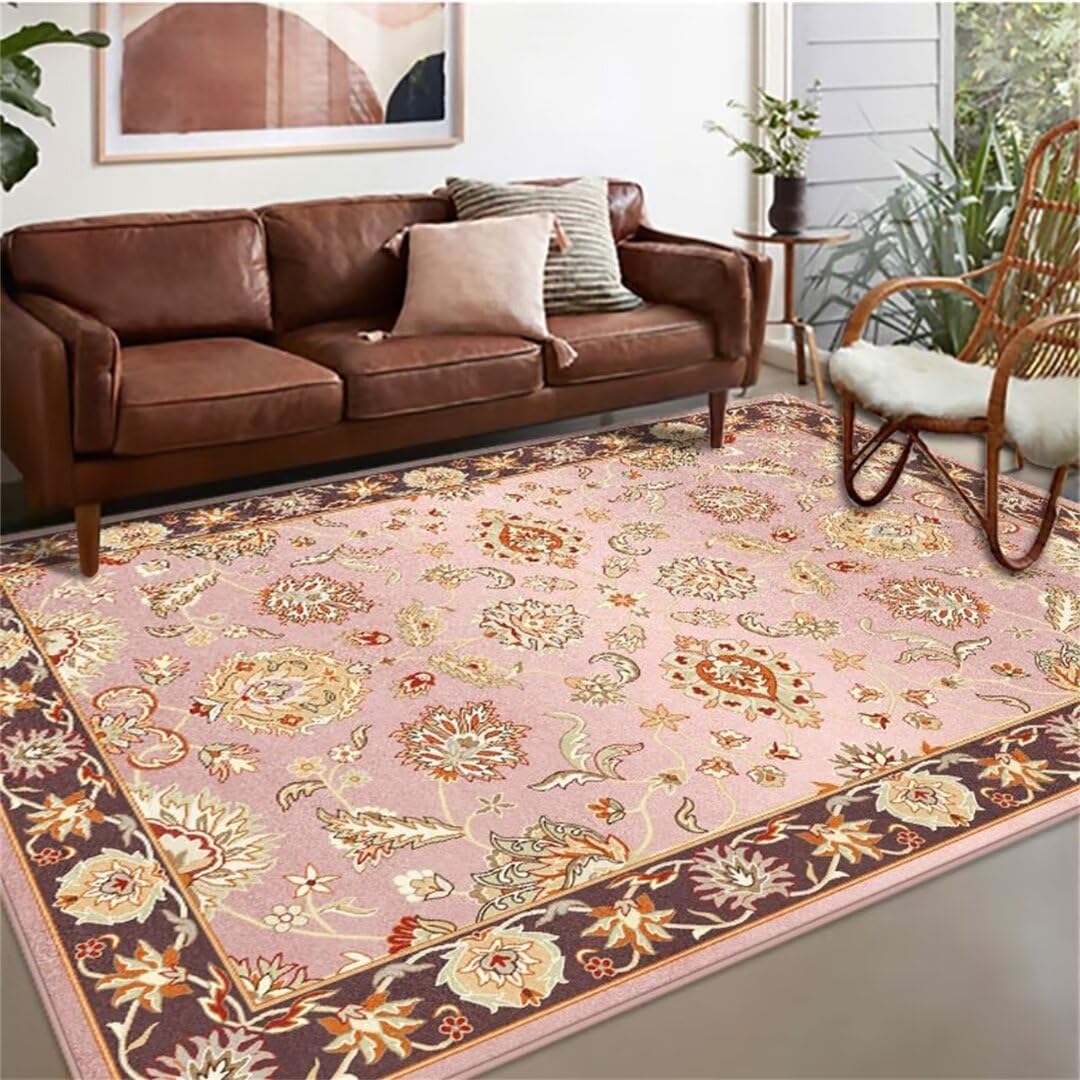 Tapis de salon floral rose 90x160cm doux et confortable pour canapé