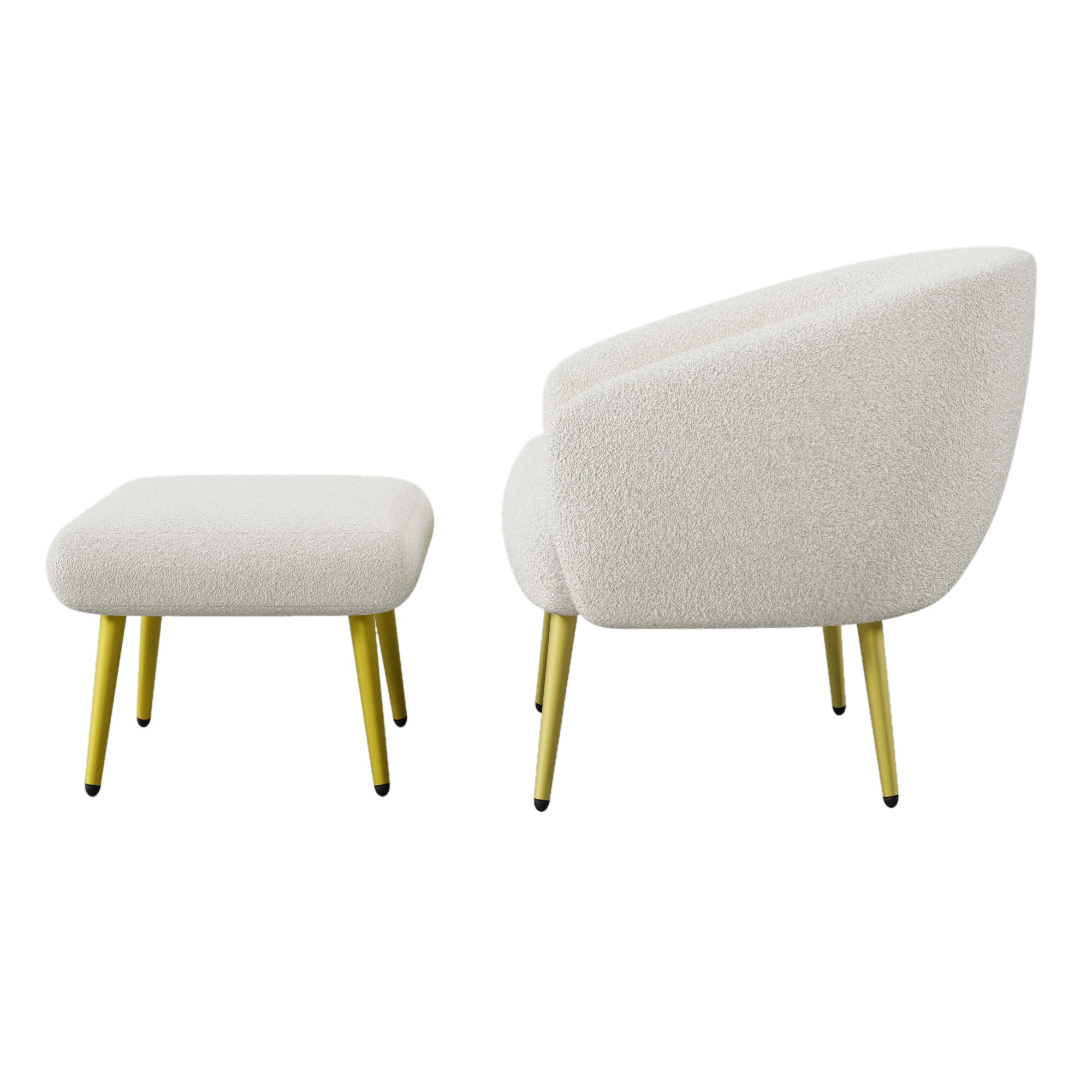 Silla tapizada Sherpa moderna con reposapiés, diseño ergonómico, patas doradas, confort lujoso (blanco)