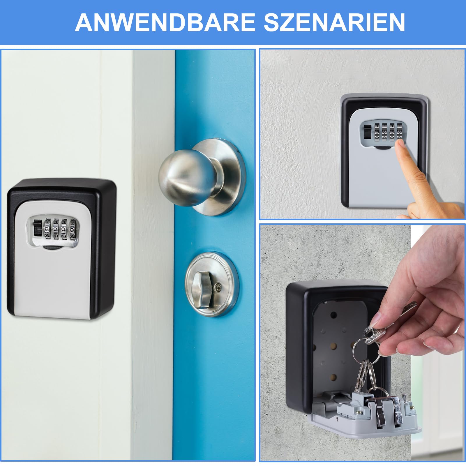 ZHEGE Caja Fuerte Llaves Montaje en Pared, Caja Llaves con Codigo de 4 Digitos Exterior, Caja Seguridad Llaves para Bloque de Pisos, Oficina, Hogar, Garage, Almacén, Airbnb (Negro)