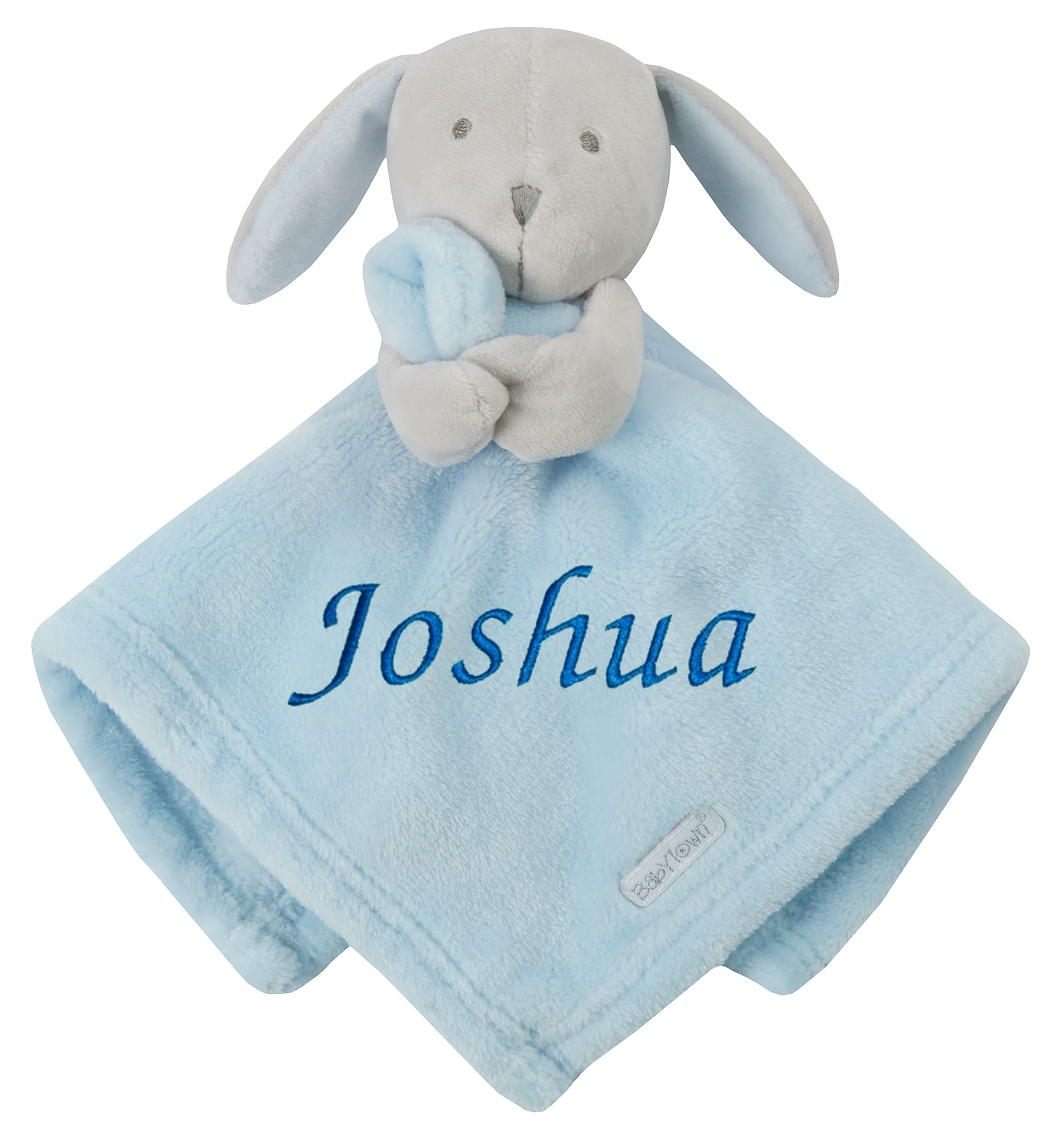 Baby Personalised Rabbit Comforter Blanket Soft Snuggly Animal Design (Blue)