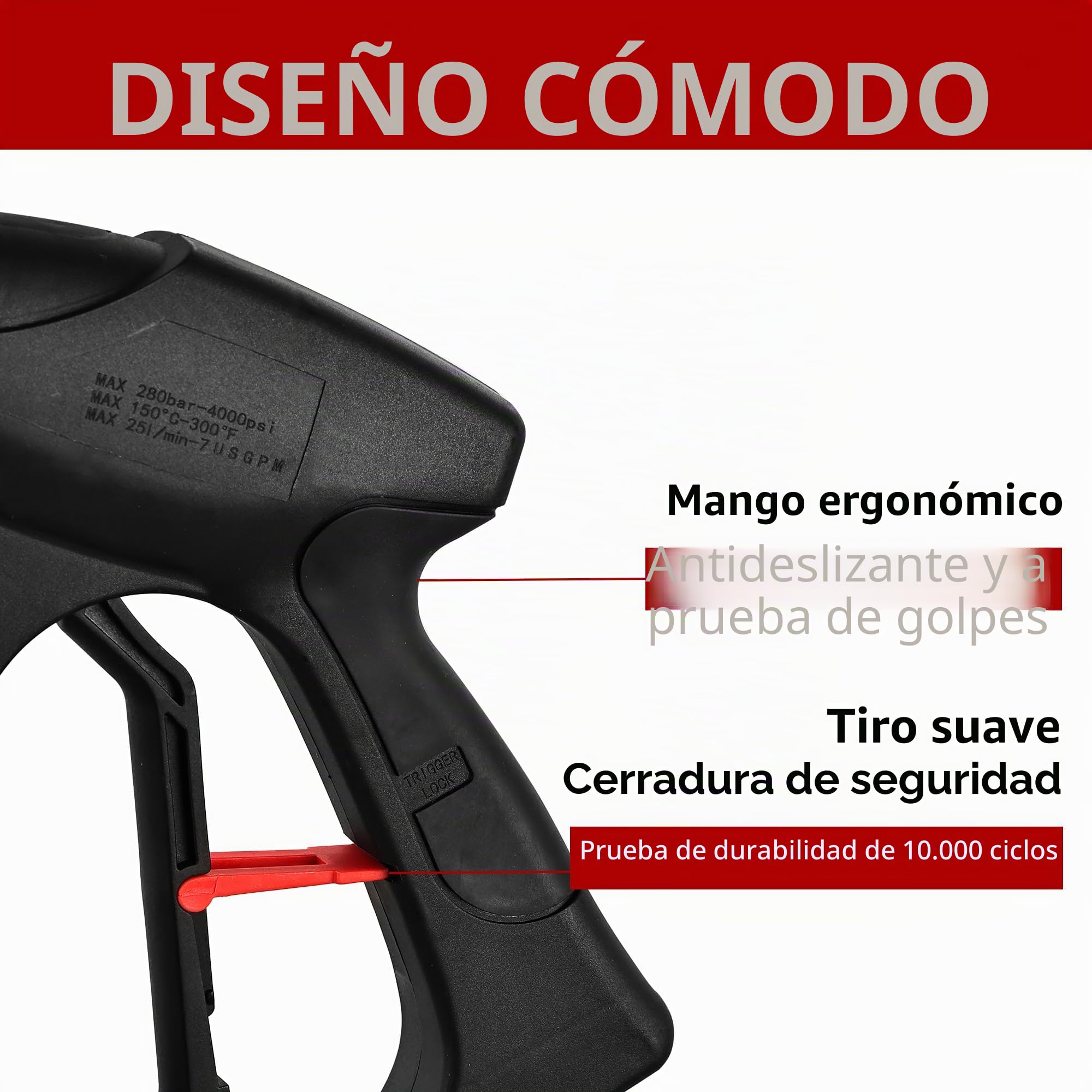 FENG PAI - Pistola de lavado a presión con varilla de extensión de 38,1 cm y manguera de 7,6 m, 5 puntas de boquilla de conexión rápida, repuesto de manguera y varilla para lavadora a presión, racor