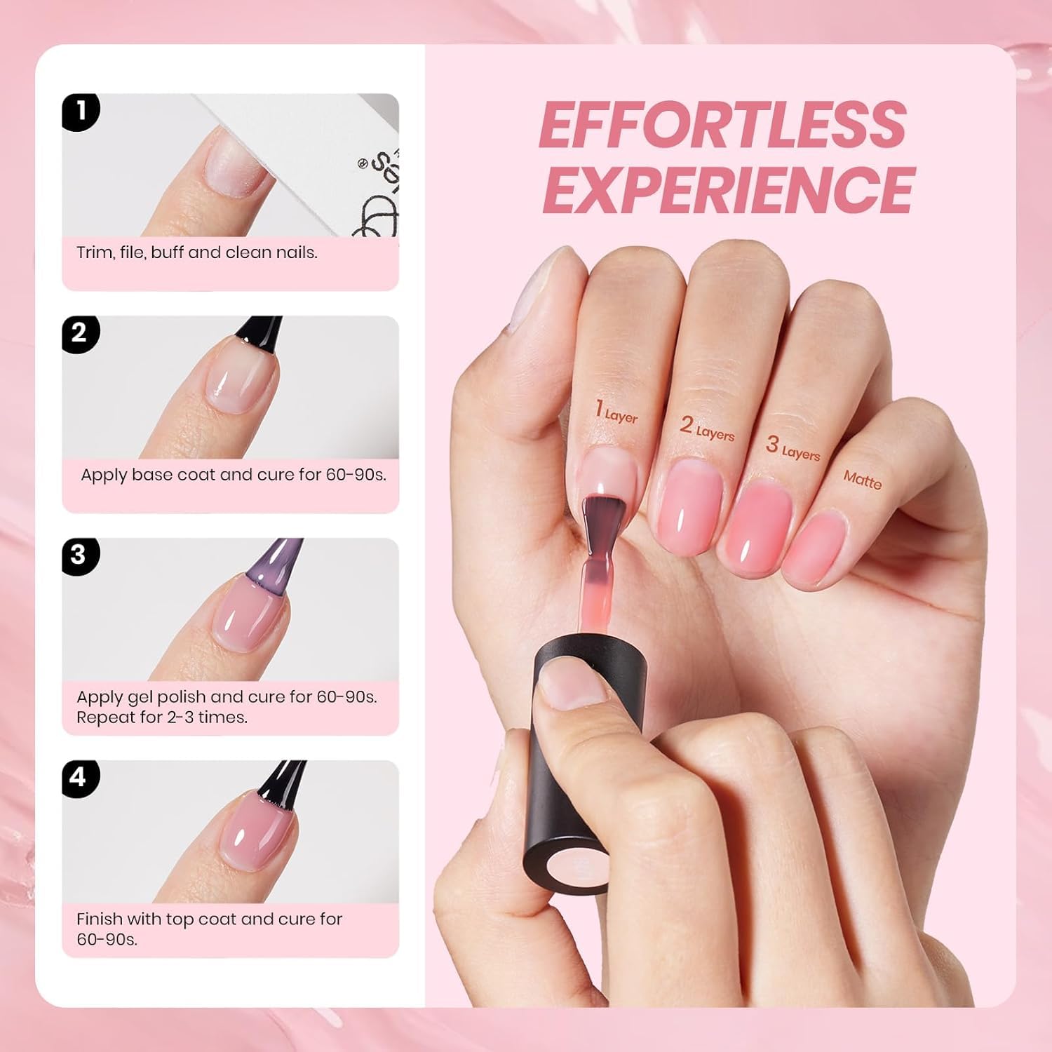 Beetles - Juego de esmaltes de uñas de gel nude, 6 colores nude, rosa, marrón, neutro, kit de esmalte de gel de gelatina neutra, efecto translúcido, secado con rayos UV, colección de rosas borrachas 5