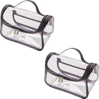 Transparent Cosmetic Bag Pack of 2 Toiletry Bags Transparent PVC Cosmetic Bag Waterproof Portable Makeup Bag for Travel Toiletries Women Men and Women