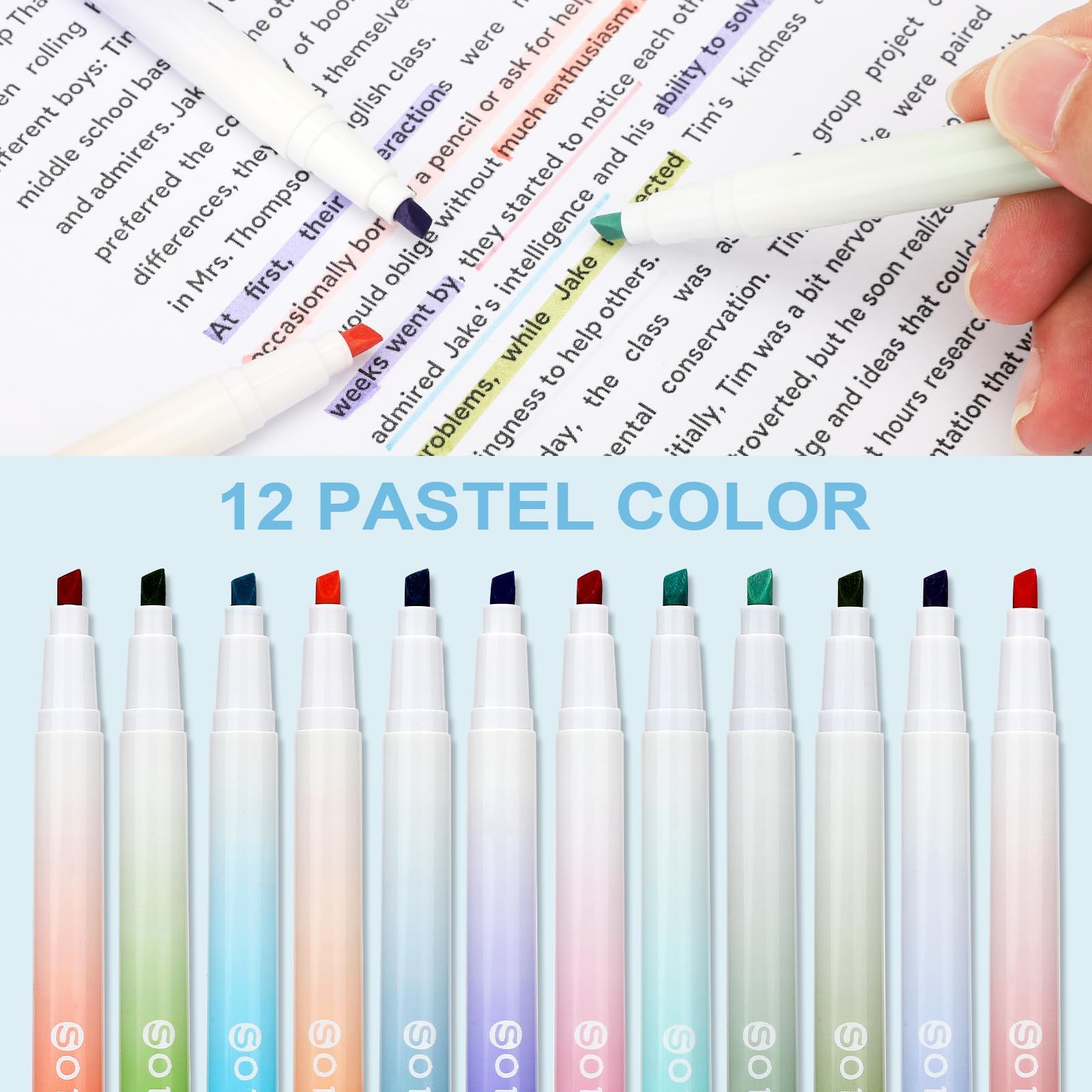OPPZZIT Bolígrafos de Gel Borrable, Set de 63 Material Escolar Estético con 5 Bolígrafos de Gel, 12 Subrayadores Pastel, 6 Portaminas, 1 Estuche Azul, Papelería Bonita & Regalos Cumpleaños