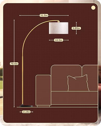 Miniatura 6 de EDISHINE Lámpara de pie arqueada dorada de 78.3 pulgadas, luces de lectura modernas de mediados de siglo sobre silla, lámparas de pie de arco alto