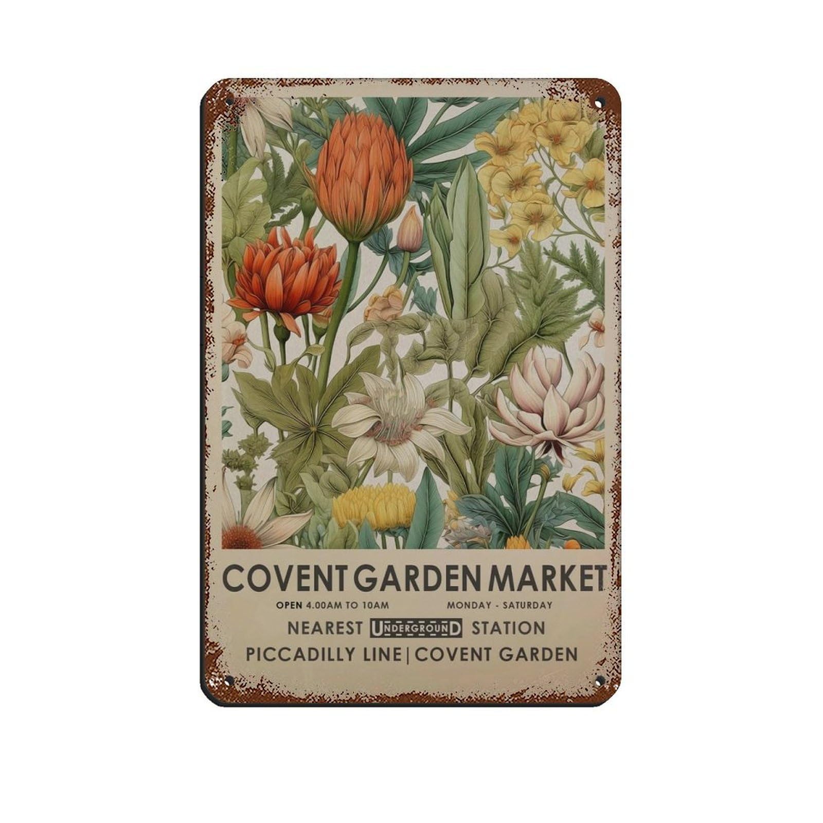 Covent Garden Flower Market, Vintage Flower Retro Poster Metal Tin Sign Chic Art Retro Iron Painting Bar People Cave Cafe Family Garage Poster Wall Decoration 8x12inch(20x30cm)