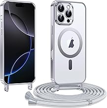 Kokio Coque pour iPhone 16 Pro Max 6,9 Pouces avec Cordon, Etui à Transparente Housse Compatible avec MagSafe, Antichoc Protection Coque Magnétique avec Réglable Collier,Argent