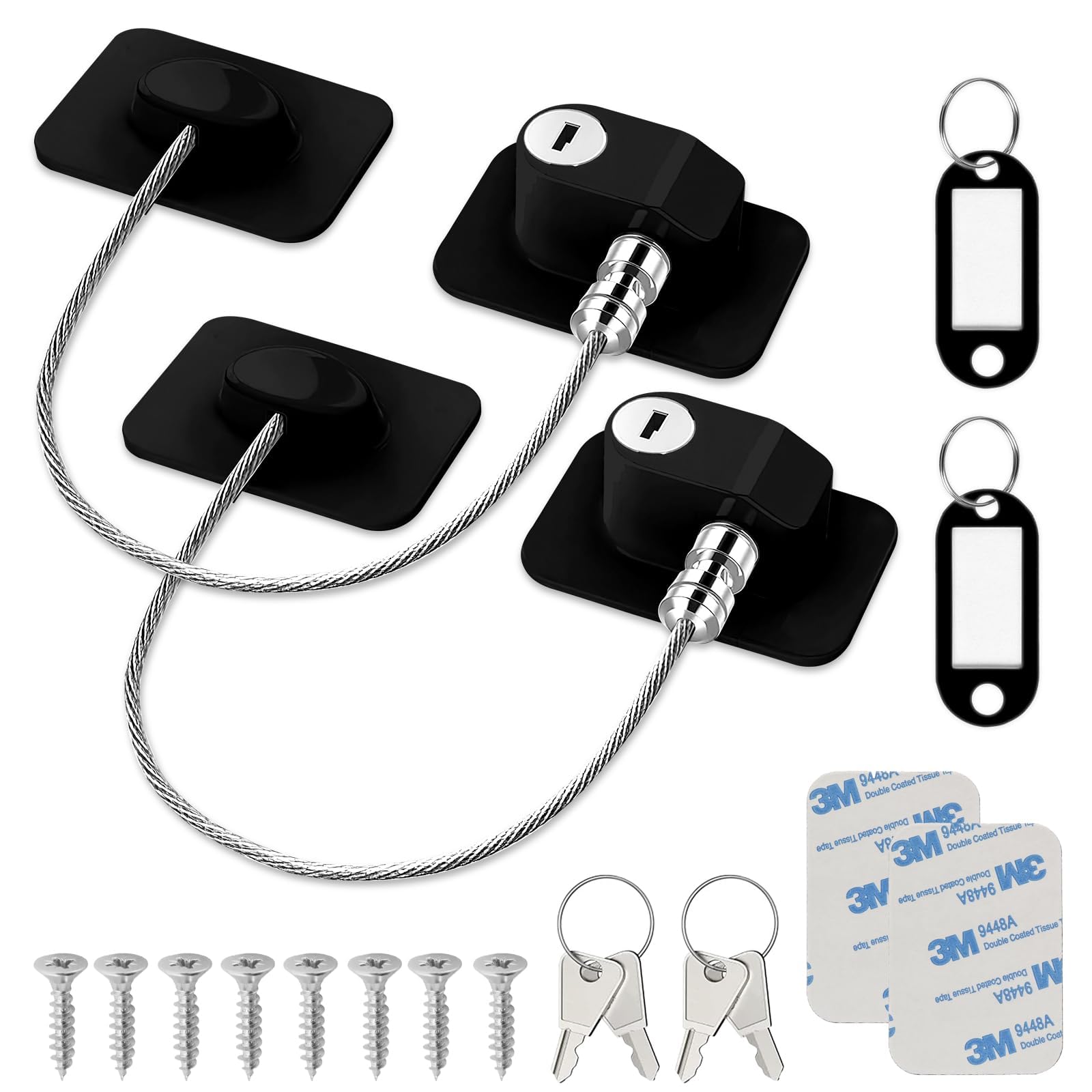 YIMIDM Refrigerator Lock,2 Pcs Child Safety Locks, Fridge Locks Child Safety for Refrigerator, Drawers, Dishwasher, Toilet, Cabinets, Window (Black)