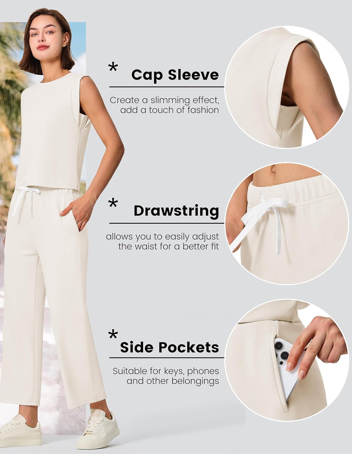 SPECIALMAGIC Two Piece Sets for Women Summer Outfits Lounge Sets Wide Leg Crop Pants Vacation Travel Outfits - Image 3