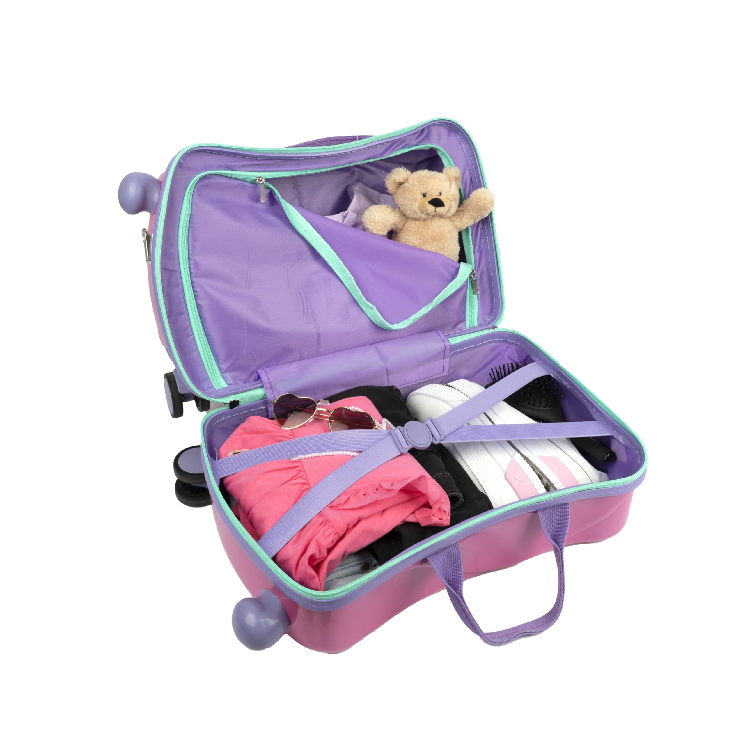 Undercover - Gabby's Dollhouse Ride-on Trolley – bagaż dziecięcy do siedzenia na górze, obciążenie do 50 kg, z praktycznymi uchwytami do noszenia, stabilna walizka podróżna, Rosa, Walizka z twardą