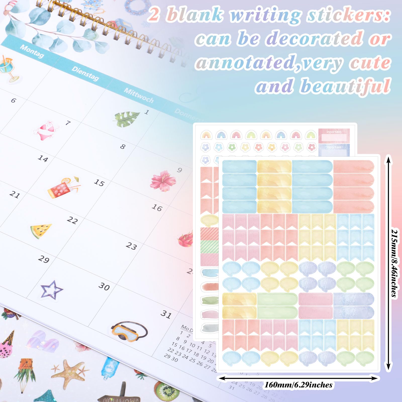 BESARME Ponad 1000 naklejek do planowania, błyszcząca folia | Naklejki do scrapbookingu na kalendarz, sezonowe naklejki dla kobiet, samoprzylepne, świąteczne i miesięczne wzory