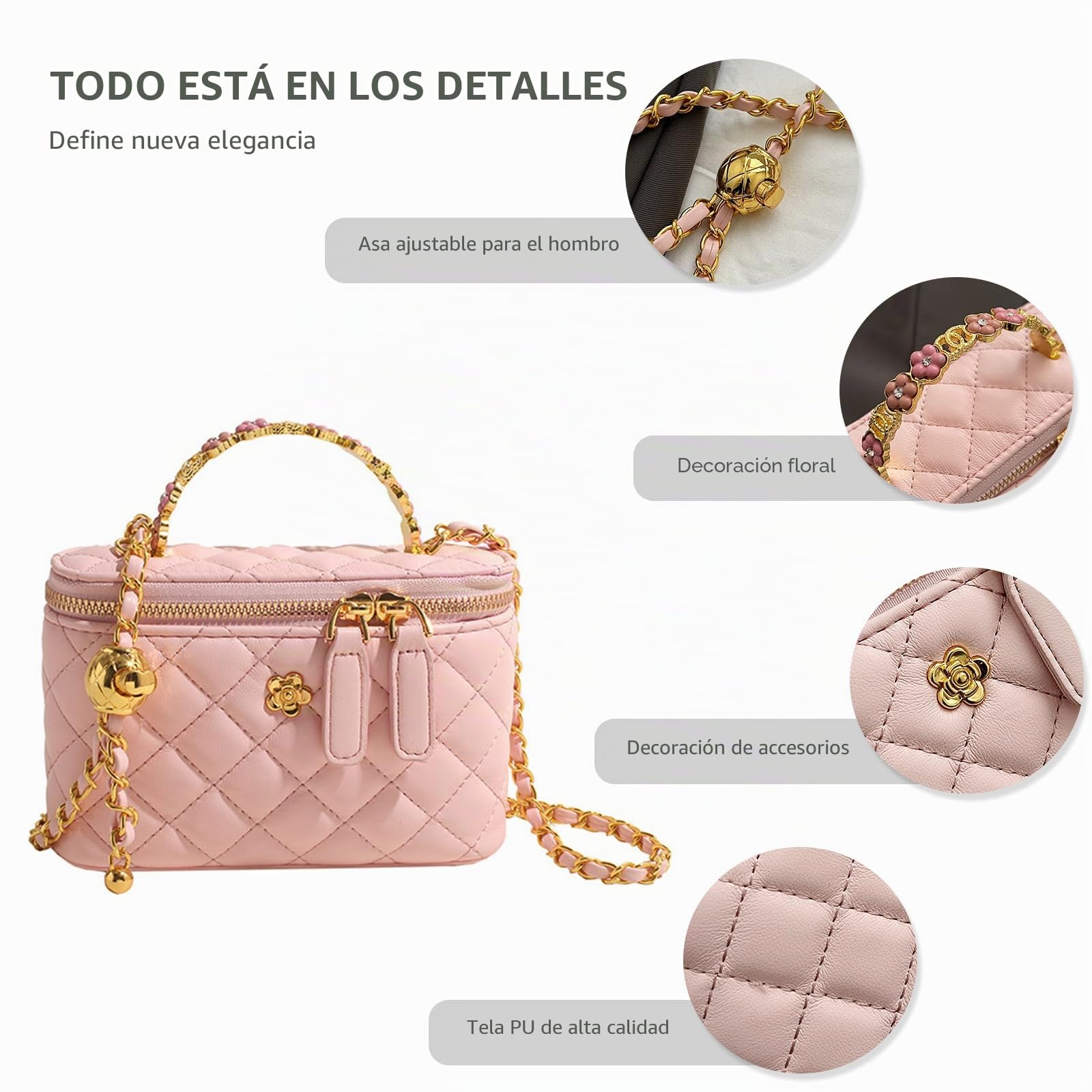 NICOLE & DORIS Bolsos de Mano Pequeños Bolso Cubo Bolso Bandolera con Cadena Bolso de Hombro PU Cuero Bolsos Cruzados para Compras Viajes Citas Trabajo Negro