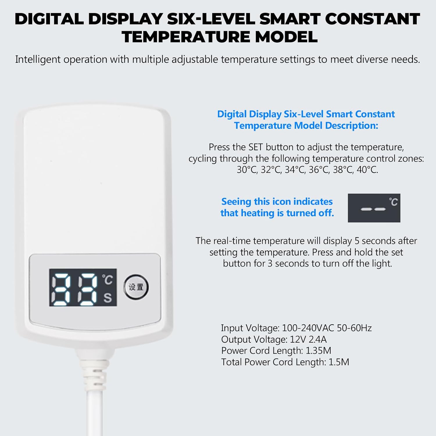 Heated Toilet Seat -Warmer Toilet Seats Elongated 6 Visual Temp Adjustable, 24V Safe Voltage Output, Slow-Close, Energy Saving, Easy Installation with PID Temperature Control