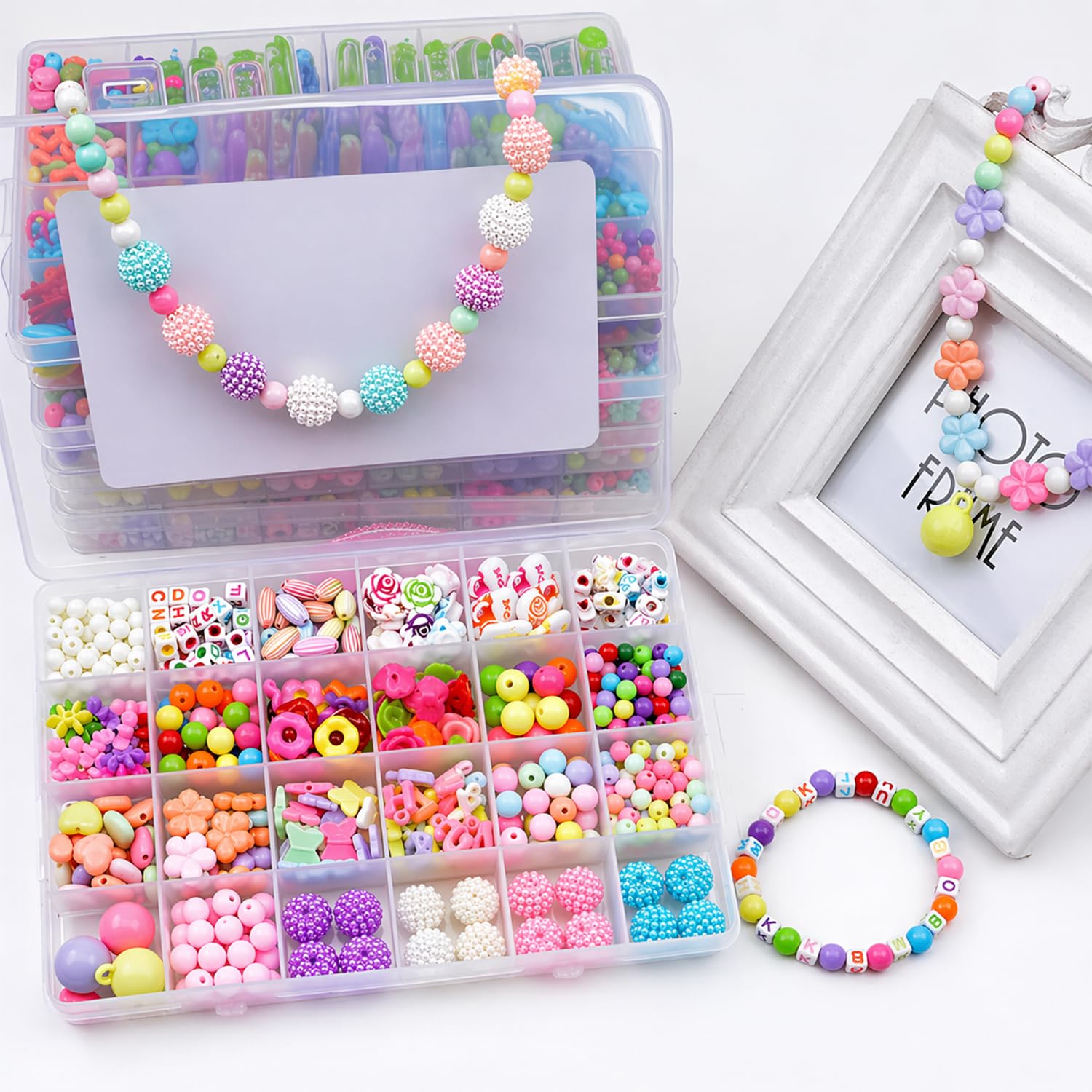SYGA Plastic Beads for Kids Crafts Children's Jewelry Making Kit DIY Bracelets Necklace Hairband and Rings Craft Kits Birthday for 4, 5, 6, 7-Year-Old Little Girls(DIYBeadsSet-2) Multicolor-image-22