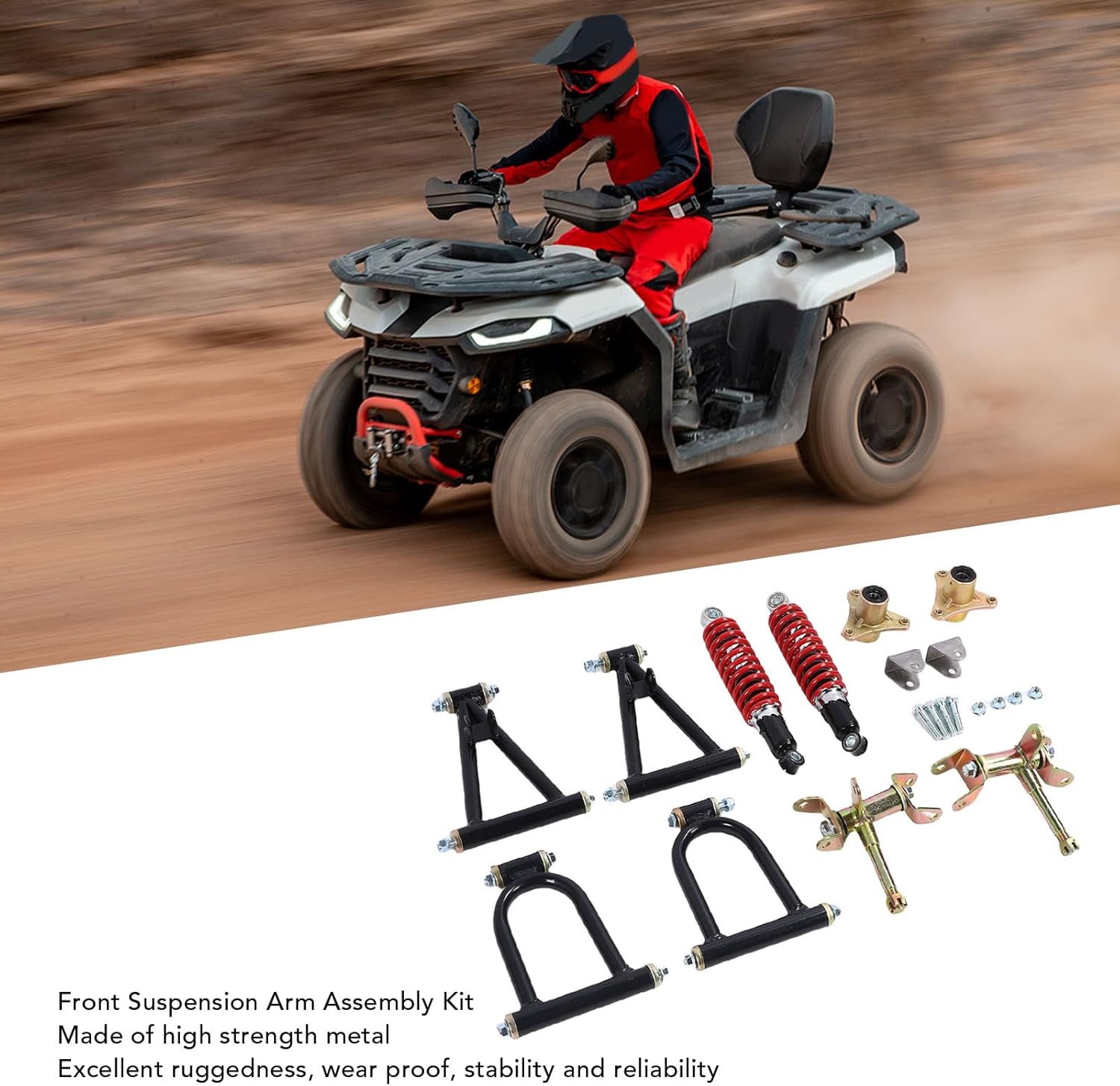 Srliya Front Suspension Arm Kit High Strength Enhanced Stability Comfort Upper and Lower Swingarm and Suspension Shock Kit for ATV Quad Bike Go Kart