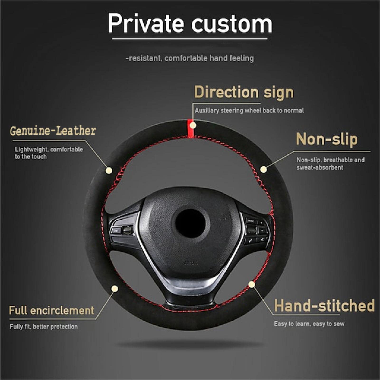 ZULOW Funda para Volante para Citroen para Grand C4 Picasso 2013-2020 para Grand C4 SpaceTourer 2018-2022 Funda para Volante de Coche de Gamuza Genuina Negra