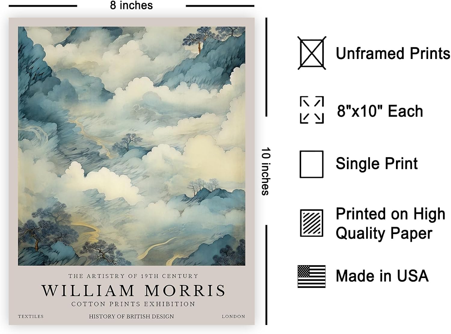 Poster Master William Morris - Clouds and Mountains Print - Sky Art - Botanical Art - Exhibition Wall Print - Landscape Illustration - Forest Scene - Great Living Room or Bedroom Decor - 8x10 UNFRAMED