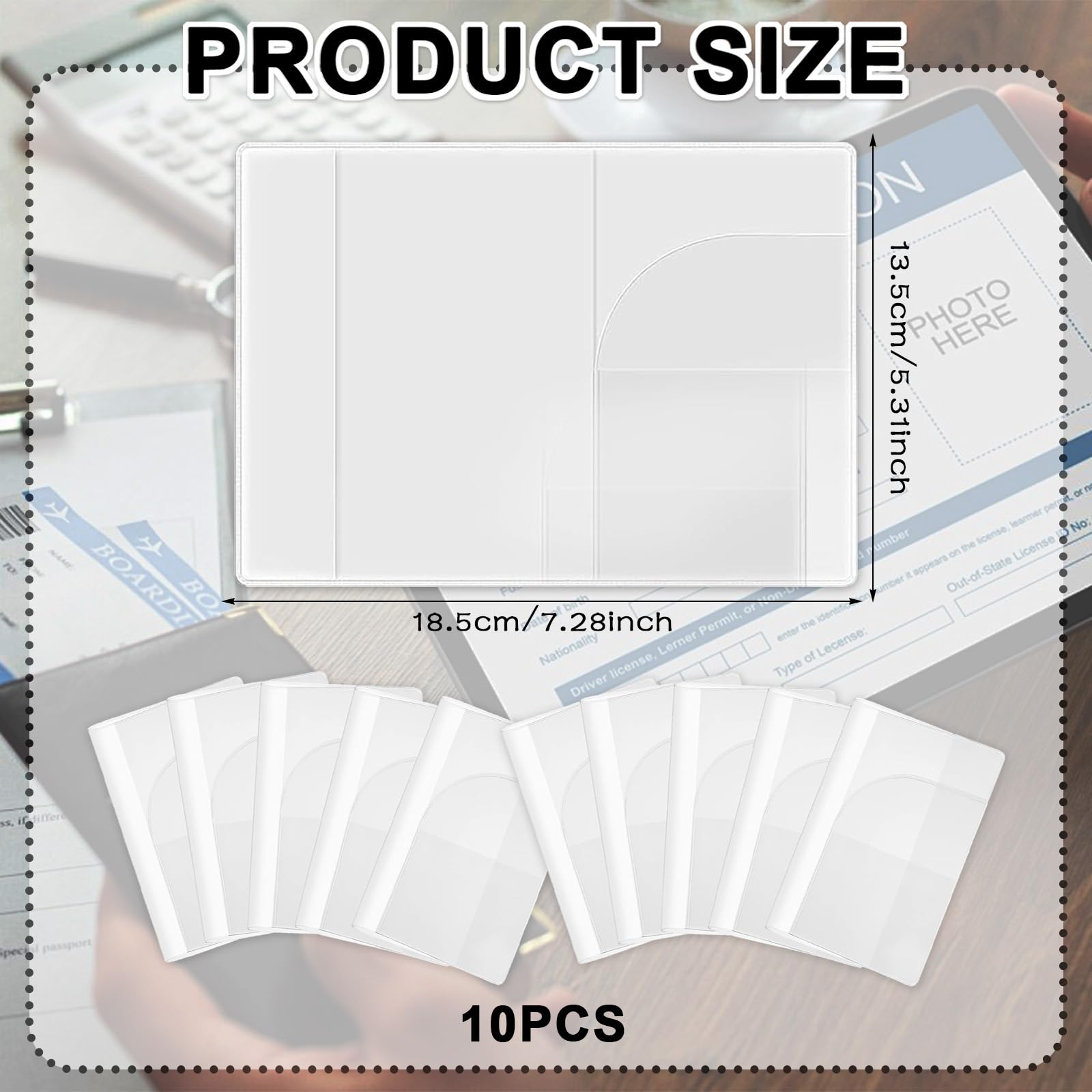 Lot de 10 housses de passeport imperméables – Portefeuille de voyage en vinyle transparent avec poches supplémentaires pour cartes et billets, couverture de passeport en plastique transparent pour
