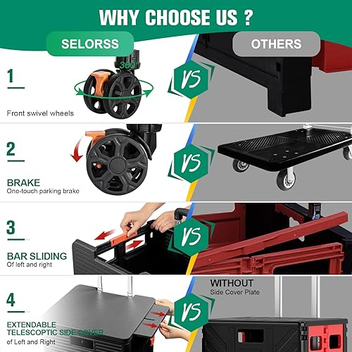 Miniatura 7 de Foldable Utility Cart Folding Portable Rolling Crate with Magnetic Extended Lid,360Rotate Wheels,176LBS Load Capacity,Heavy Duty Durable Dolly Cart