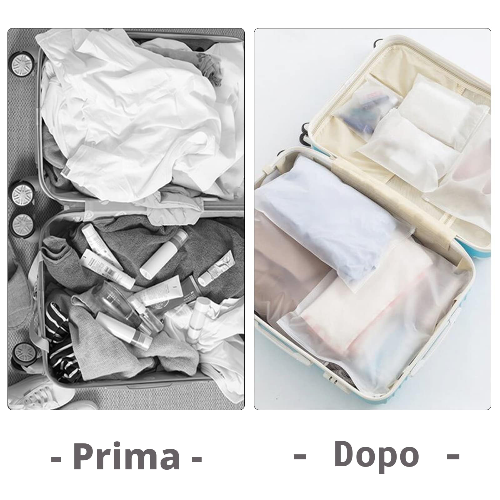 25 Pezzi Sacchetti da Viaggio per Valigia con Zip, Buste Trasparenti per Indumenti, Borsa Valigia Organizer con Cerniera Risigillabili per Vestiti, Biancheria Intima, Scarpe, Cosmetico (5 Taglie)