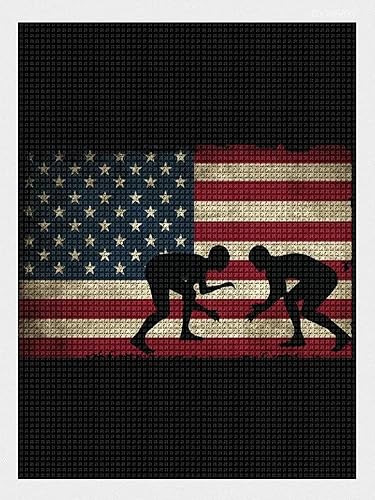DVWIVGY Kit de pintura de diamantes de lucha libre con bandera de Estados Unidos, 5D, taladro completo, puntos de diamante, pintura, imagen, arte