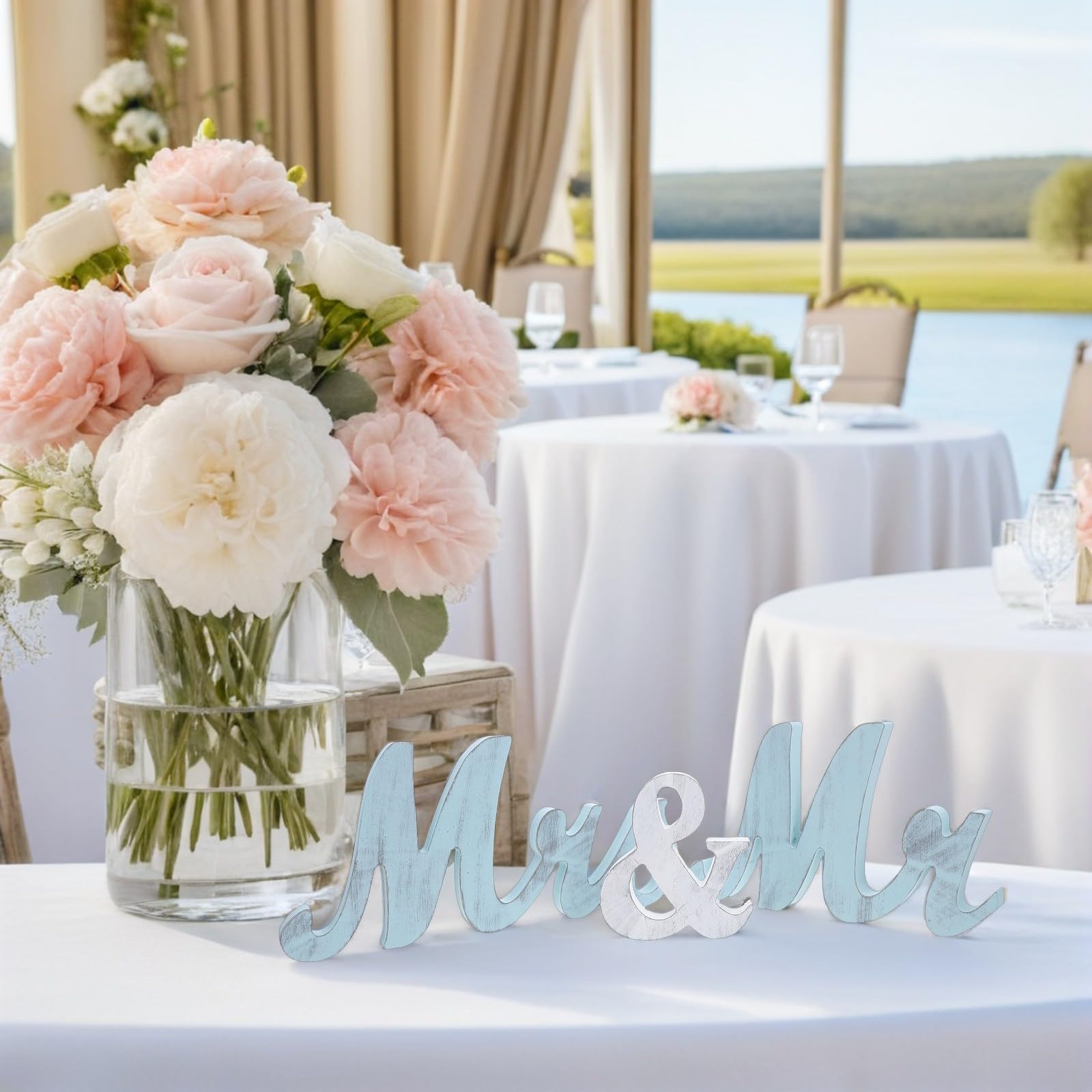 Healvian Decorazione da Tavolo per Matrimonio in Legno Lettere Mr e Mrs, Leggera e Facile da Montare, per Anniversari e Decorazioni Eleganti
