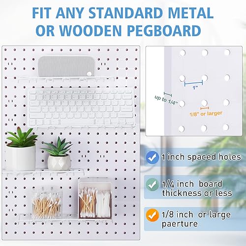Miniatura 4 de 4 estantes de metal para tablero de clavijas, ganchos blancos para tablero de clavijas, accesorios para tablero de clavijas, organizador para