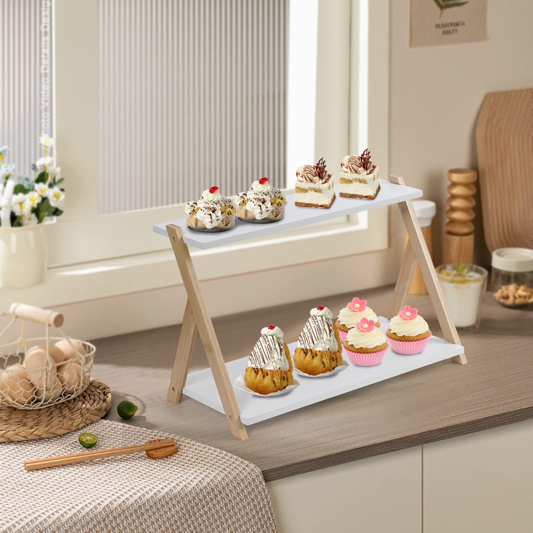TRSPCWR 2 Pack Cupcake Display Stand, Wood Display Riser Stand, 2-Tier Wooden Cake Stand Display Table and Dessert Stands Retail Display Stand