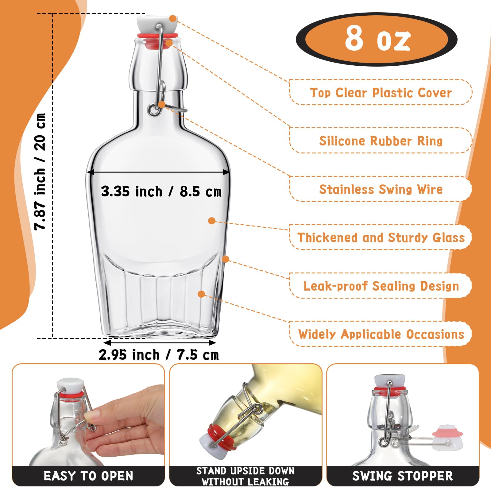 Jinei Whisky-Glasflaschen mit Bügelverschluss, Vanilleextrakt, für Herren, Likörflasche für hausgemachten Vanilleextrakt, Limoncello, Kombucha, Wasserkefirm, Weihnachtsgeschenk, Hochzeitsgeschenk, 227