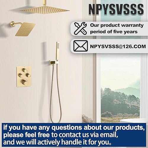 Miniatura 30 de Sistema de ducha de lluvia, cabezal de ducha de lluvia montado en la pared de 12 pulgadas con chorros corporales y ducha de mano, juego de grifo