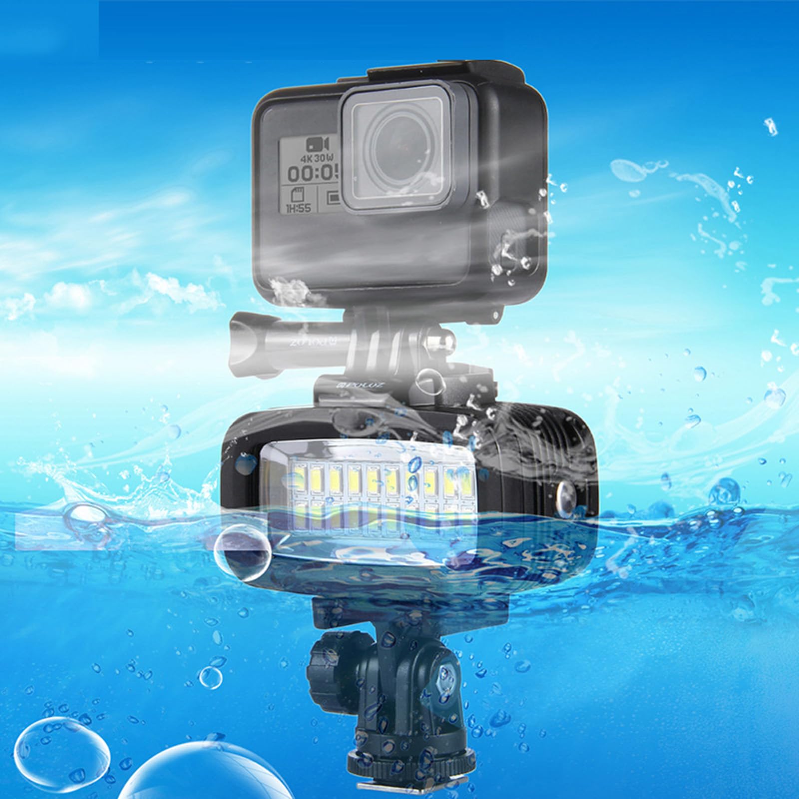 Luce subacquea IPX8 impermeabile LED Video Light per Hero 5/4/3+/3/2/1 Action Camera, 20 LED 40m Luci subacquee con Hot Shoe Mount per Canon per fotocamere DSLR Sony