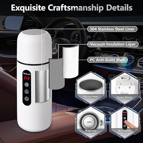 Miniatura 4 de Hervidor eléctrico para automóvil, hervidor de viaje portátil, calentador de café para automóvil de 12 V24 V, calentador de agua caliente de 14.2 fl