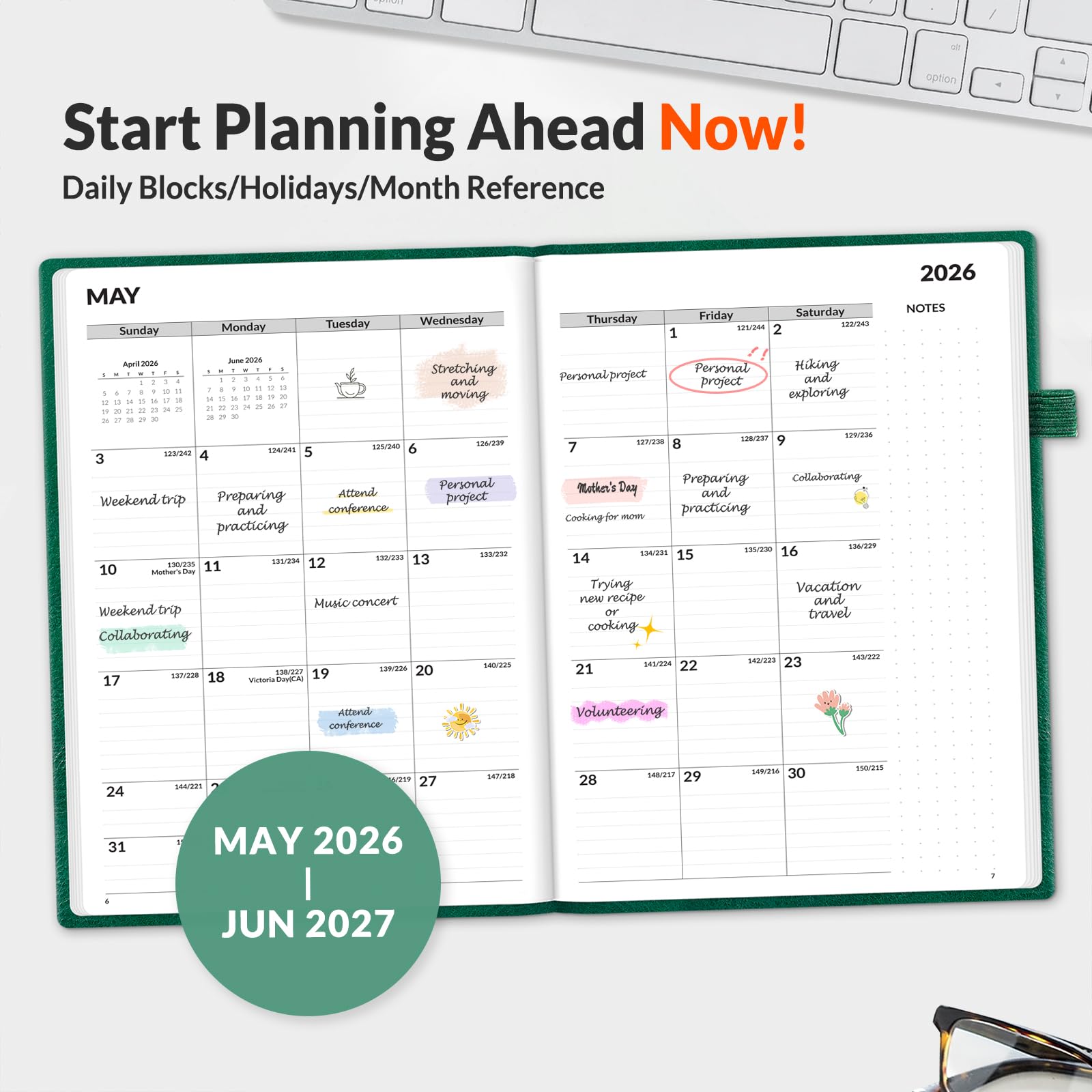 Snapklik.com : SUNEE 2026-2027 Weekly & Monthly Hardcover Planner 5.5 ...