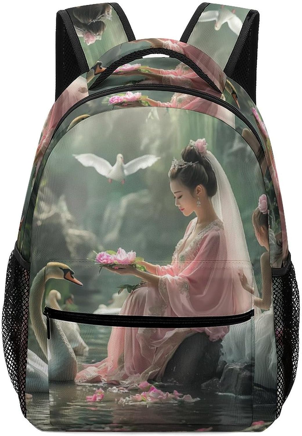White Swan Woman Lake Laptop Backpack Lightweight Travel Daypack Shoulder Bag for Men Women