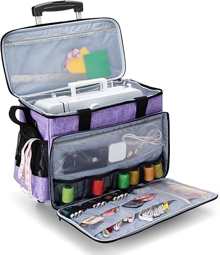 Miniatura 3 de Yarwo Funda de transporte desmontable para máquina de coser con ruedas, bolsa de mano con tablero inferior extraíble para la mayoría de máquinas de