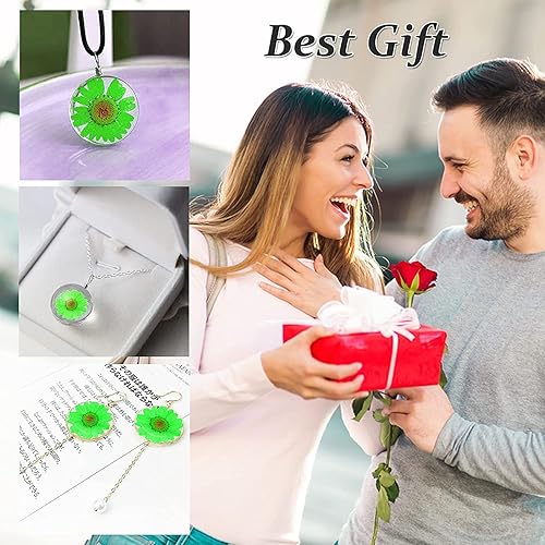 Miniatura 6 de Girasoles secos verdes naturales para adornos de manualidades, 60 piezas de flores reales prensadas de 1.2 pulgadas, margarita grande para joyería