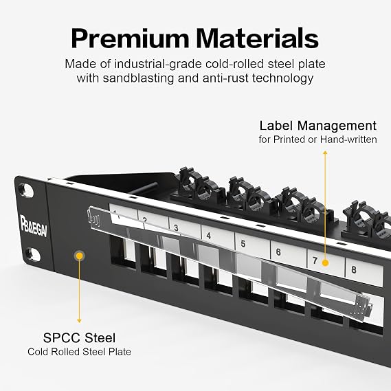 8 Port Patch Panel Blank UTP/STP 1U 10 Keystone Patch Panel with Cable Management and Support Bar Compatible with LC/SC/ST/FC/USB/HDMI Keystone Jack(8 Port)