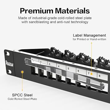 8 Port Patch Panel Blank UTP/STP 1U 10 Keystone Patch Panel with Cable Management and Support Bar Compatible with LC/SC/ST/FC/USB/HDMI Keystone Jack(8 Port)