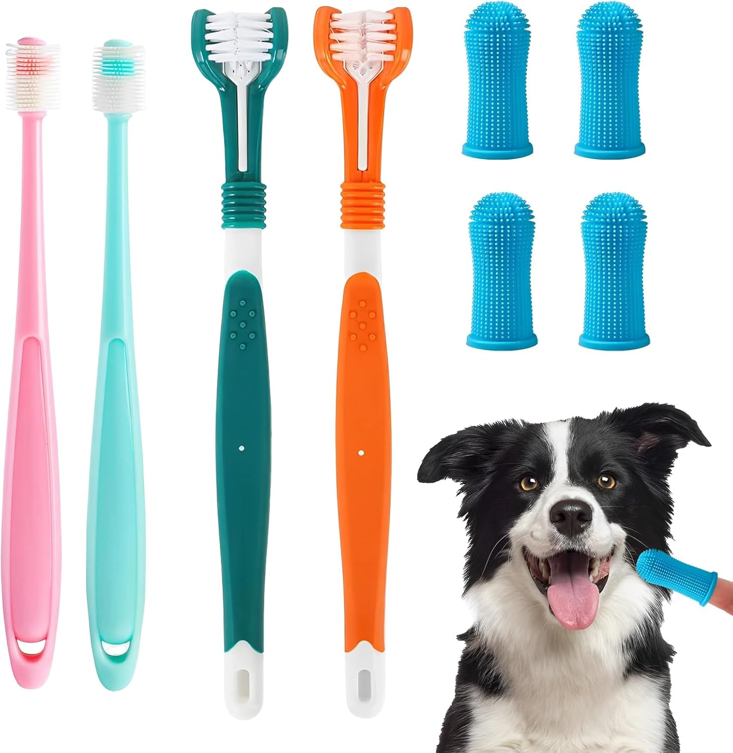 8 Pcs Dog Toothbrush, Dog Finger Toothbrush, Tooth Brush Set, 360° Soft Silicone for Small Medium Cat Deep Clean Teeth Cleaning Oral Hygiene