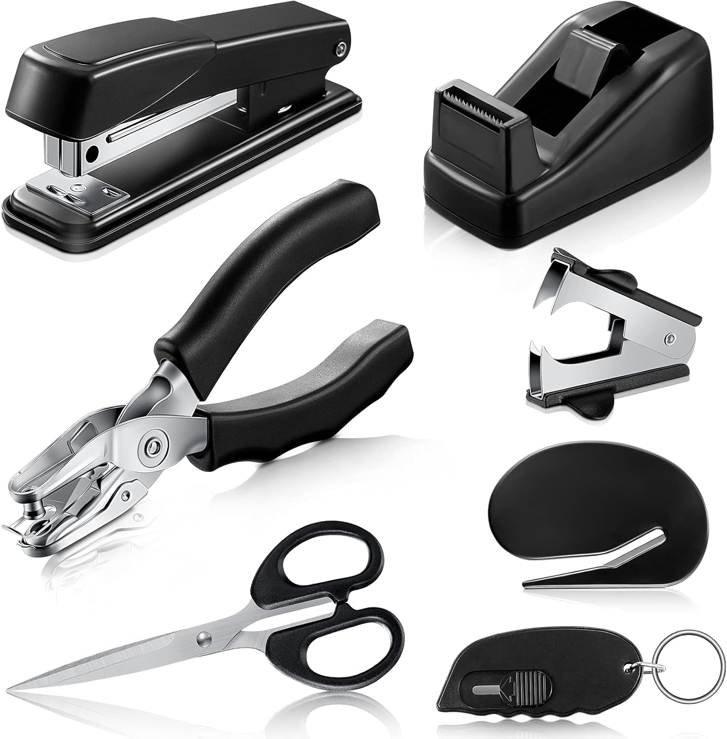 Black Desk Accessory Kit Includes Desktop Stapler, Stapler