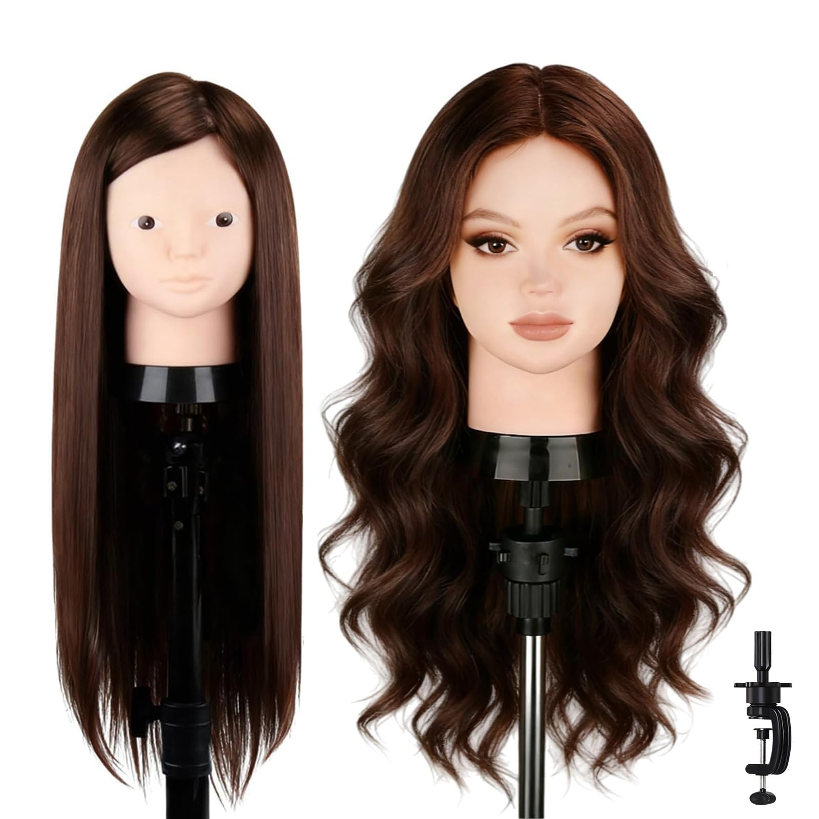TopDirect Tête de mannequin 80 % cheveux naturels pour coiffure, marron