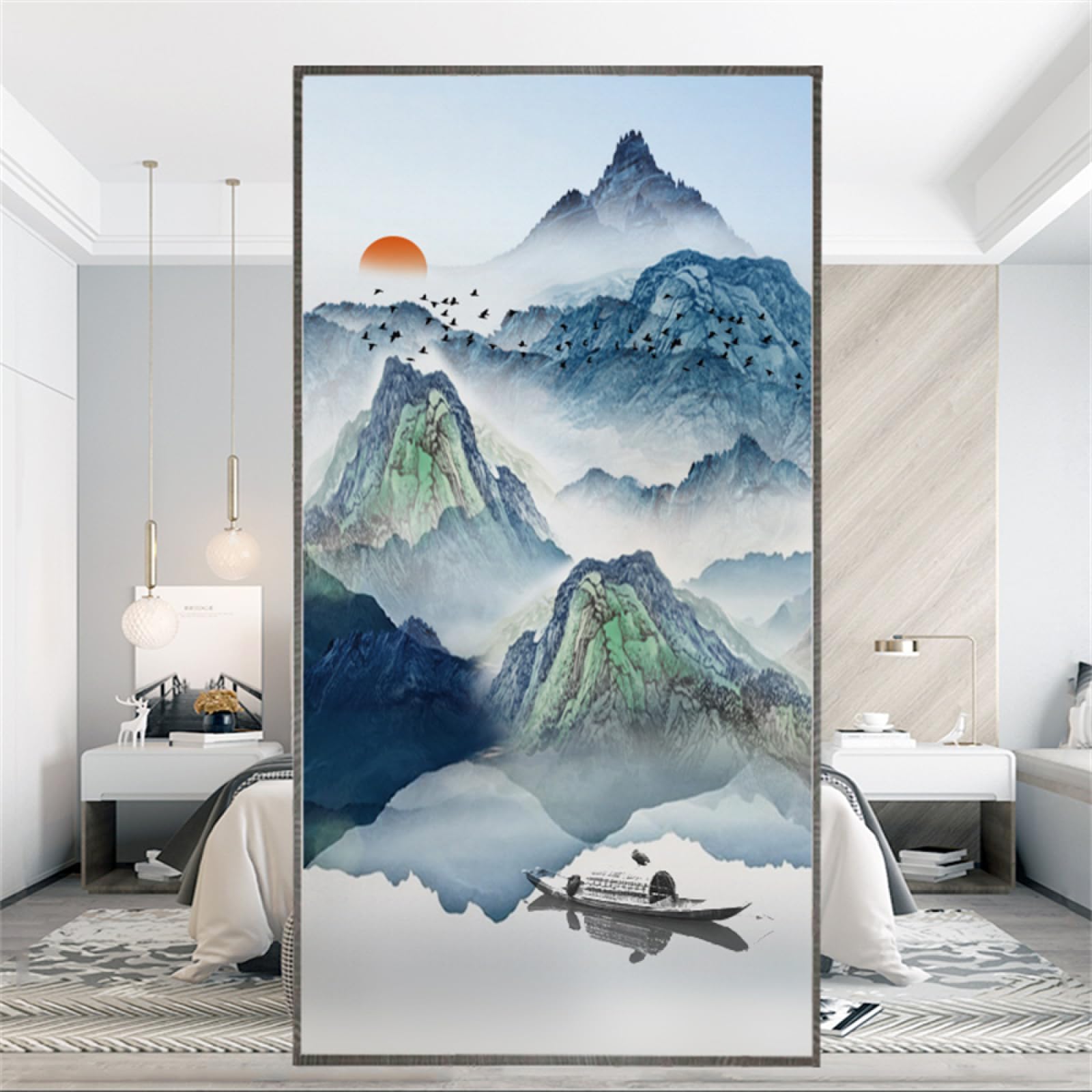 3D Fensterfolie Sichtschutzfolie Statisch Dekofolie Blickdicht Milchglasfolie kein Kleber Anti UV Sonnenschutz für Küche Wohnzimme Badezimmer-Landschaft(90cmx200cm)