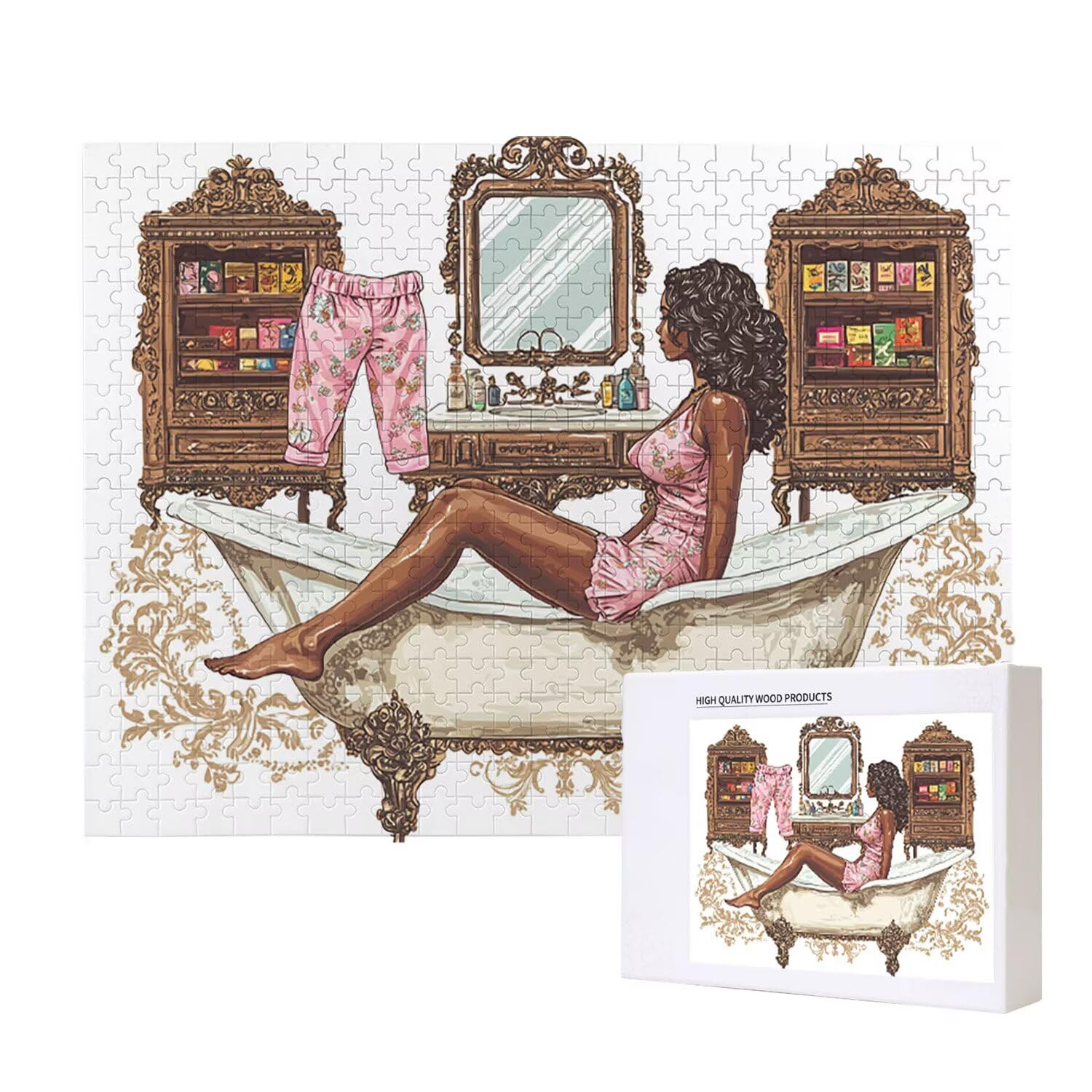 Puzzle 156 x 105 cm, 5000 sztuk puzzli dla dorosłych, prezent rocznicowy, prezent świąteczny, dekoracja domu, zapobieganie zwyrodnieniu mózgu u osób starszych (kobieta łazienka) w-669