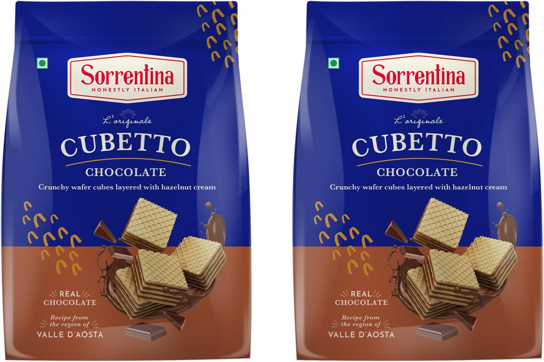 Sorrentina Cubetto Chocolate 125g X 2 (250g) | Bite Sized Wafer Biscuit| Made with Dark Chocolate | 2x More Crunch