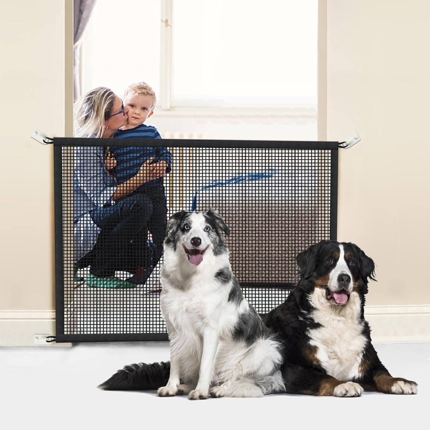 Dog Screen Mesh Gate for Stairs Pet Gates for The House: for Doorways Stairways Indoor 29" Tall, 43" Wide, Fits 38-42" Openings No Tools Needed