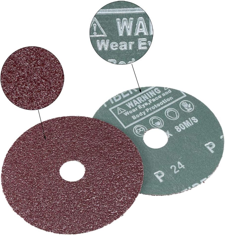 uxcell 5-Inch x 7/8-Inch Aluminum Oxide Resin Fiber Discs, Center Hole 24 Grit Sanding Grinding Discs, 10 Pack - - 