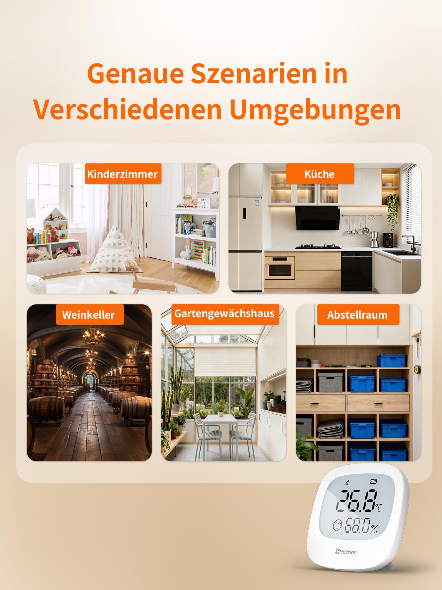 Heiman Smart Thermometer Hygrometer Innen HS3HT-2R mit Heiman Gateway | 3x Thermo-Hygrometer mit LCD, Raumklima-Monitoring per App, Datenexport, kompatibel mit Google Home, IFTTT & Home Assistant