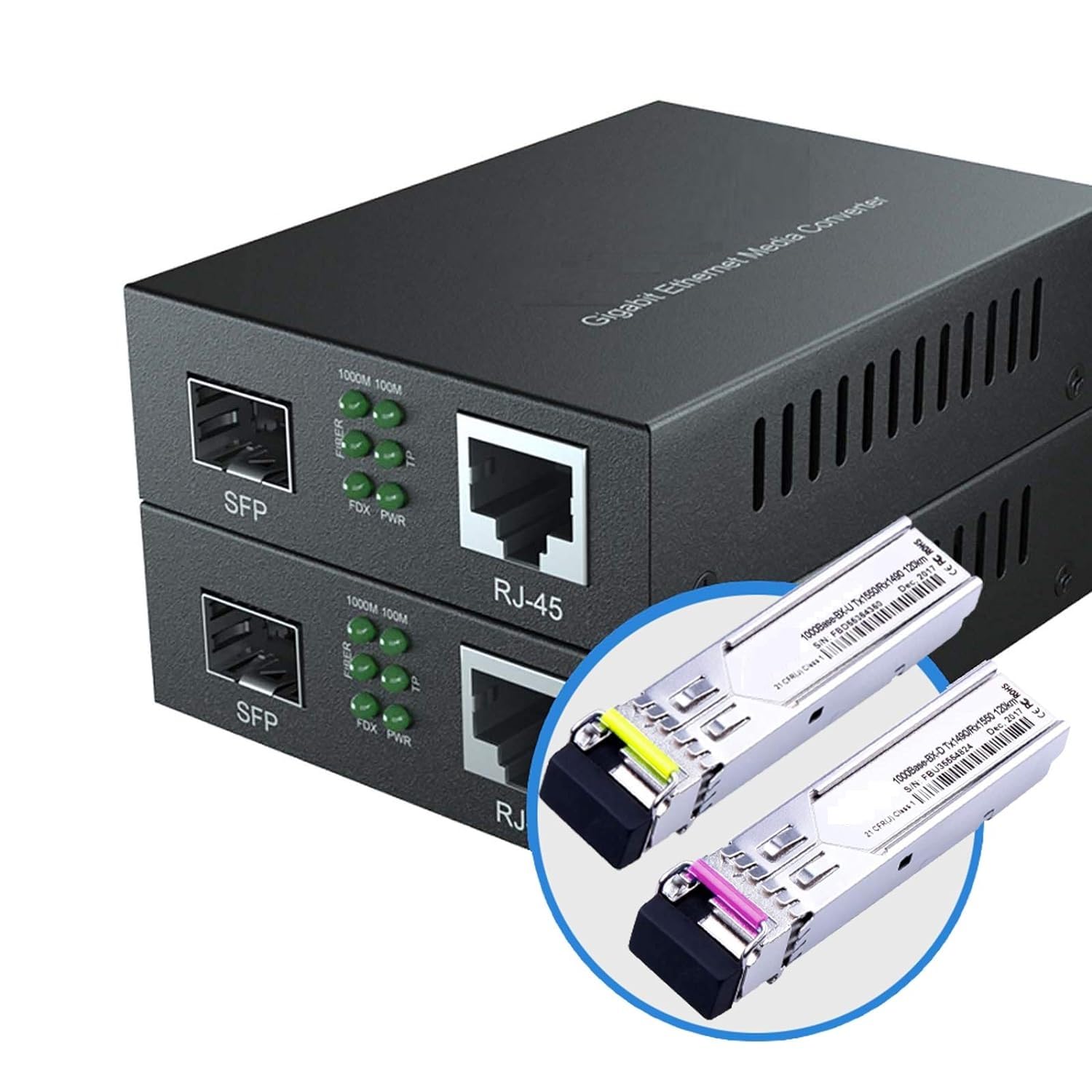 Hanutech Pair of 10/100/1000Mbps SFP Media Converter with 120KM 1.25G DDM Single Mode Single Fiber SFP Bidi Module 1490/1550nm-image-42